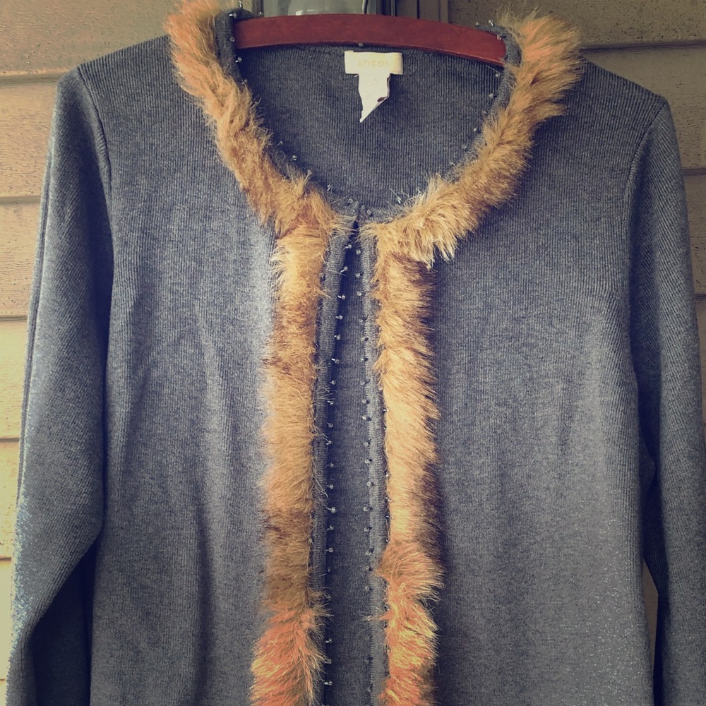 Chico’s Faux Fur Detailed Cardigan